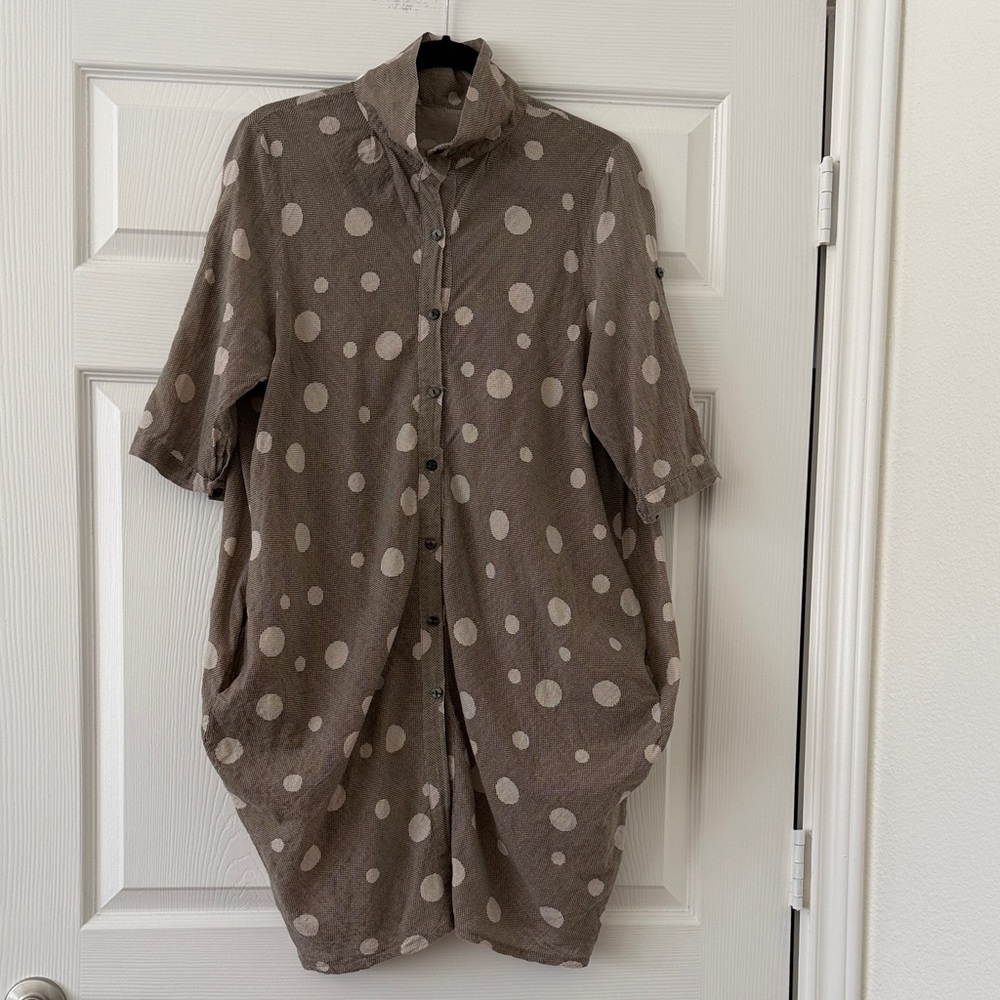 Made in Korea Cotton Polka Dot Front Button Tunic